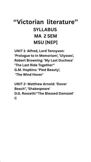 MSU | Victorian Literature Paper Full Syllabus | MA English
