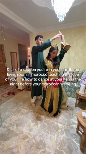 & all of a sudden you’re in your childhood living room in morocco teaching the love of your life how to dance at your henna the night before your moroccan wedding #moroccanwedding #weddingtok #interracialcouple #moroccanbride