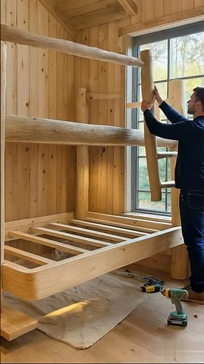 Building the Perfect Rustic Log Bunk Bed! 🪵✨ | Elegant Dream Villa #shortsfeed