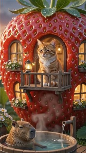 Mango & Barrel's Strawberry Airbnb 🍓🧡 #cat #ai