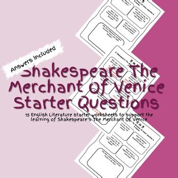English Literature Shakespeare's The Merchant Of Venice Starter Questions PDF