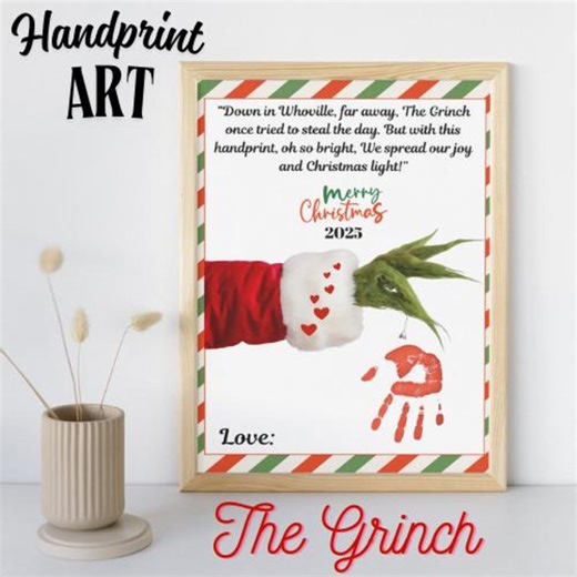 Grinch Christmas Printable: Kids Diy Handprint (digital Download) - Etsy