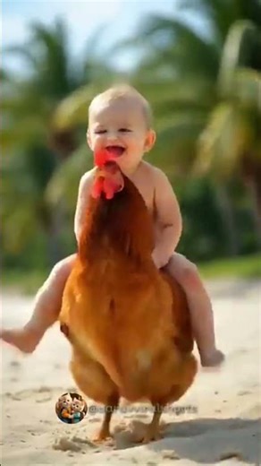 Little Baby Sitting on a Chicken 😂🐣 #funnybabies #cutebaby
