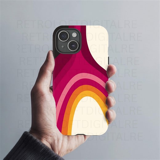 Retro Rainbow Wave Phone Case | Impact-resistant Magnetic Case - Etsy