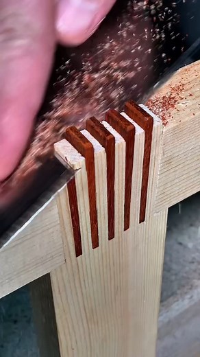 Many wedges – one perfect result 😎 I decided to try wedging the T-shaped tenon with hardwood inserts. I was a little worried the tenon would crack, but it fit perfectly! | How To Make Everything