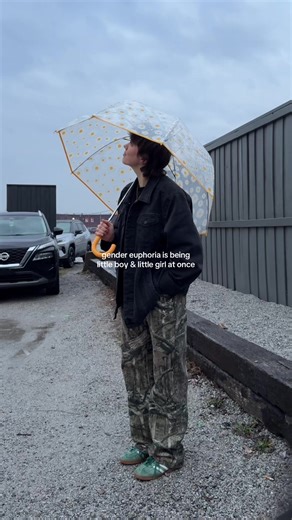 Embrace Androgyny with Baggy Camo and Sunflower Umbrella