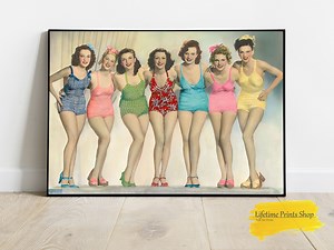 1940s Beach Babes Girls in Bathing Suits Wall Art Poster, Cottage Home Decor, Colorful Art Print Poster, Art Gift Print, Man Cave - Etsy