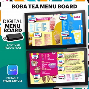 DIY Boba Tea and Ice-cream TV Menu, Digital Menu Board Template, Boba Menu, Ice Cream Menu, Modern Tv Menu, Editable Bubble Tea TV Menus - Etsy