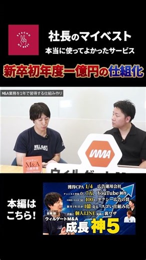 新卒1年目が売り上げ1億円の仕組化｜ウィルゲートM＆A吉岡×ミツカル城之内｜社長のマイベスト