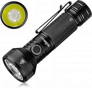 Rechargeable Flashlight, Sofirn IF22A 2100 High Lumen Powerful Thrower Flashlight with 690m Max Long Range, One LED, TIR Lens, Discharge Output for Hiking Searching Camping Emergencies Outdoor (Black)