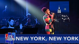 Anna Uzele and the orchestra from the Broadway musical “New York, New York” perform a song from the show, “But the World Goes ‘Round.” Find tickets and more information at https://newyorknewyorkbroadway.com. | The Late Show with Stephen Colbert