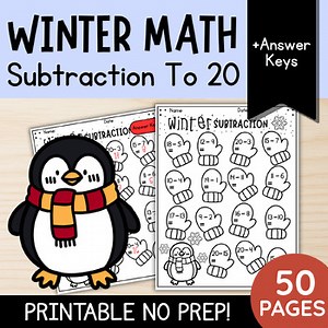 Winter Math: Subtraction To 20 Worksheets | 1st and 2nd grade