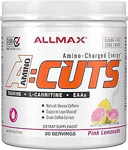 AMINOCUTS (ACUTS), Amino-Charged Energy Drink with Taurine, L-Carnitine, Green Coffee Bean Extract, Pink Lemonade, 210 g - 30 Servings