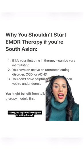I’m not saying you can’t try EMDR; I’m saying that I don’t want you to have a shitty EMDR experience. I want you to be set up for success! I get asked all the time by clients trying therapy for the first time if EMDR is right for them. Here’s why I’m not quick to start EMDR right away: 1. You’re looking for talk therapy and a therapist who can interpret your experiences for you 2. You’re trying therapy for the first time 3. You have an untreated eating disorder, OCD, or ADHD (there’s no such thi