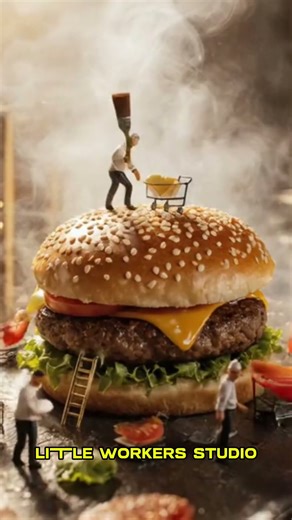 Tiny People Cooking a Giant Burger 😱