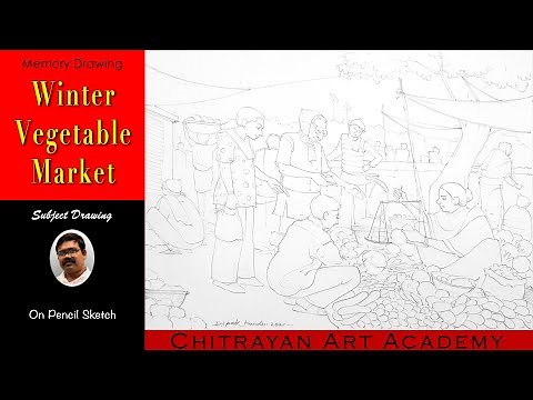 || How To Draw Vegetable Market | Elementarydrawing | Village Market Drawing | Memory Drawing ||
