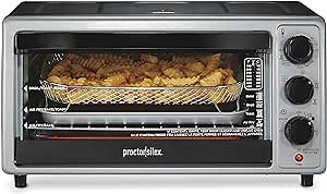 Proctor Silex Simply-Crisp Air Fryer Toaster Oven Combo with 4 Functions Including Convection, Air Fry, Bake & Broil, Fits 6 Slices or 12” Pizza, Auto Shutoff, Black (31275)