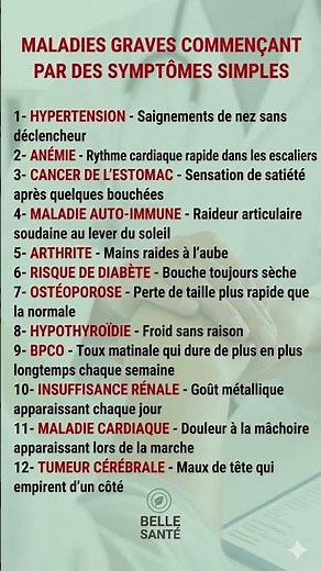 12 Maladies Graves qui Commencent par des Symptômes Simples