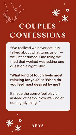 Most couples never sync their desires because they don’t talk about them. 💬 start simple, stay curious & explore intimate prompts like these on Arya.fyi ❤️‍🔥 link in bio #AryaConfessions #relationshipadvice #datingtips #couplegoals #coupleconfessions | Arya.fyi