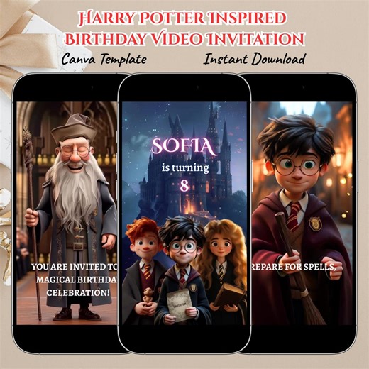 Harry Potter Inspired Birthday Video Invitation, Editable Canva Template, Magical Wizard Party Invite, Instant Download - Etsy