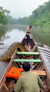 Giant Python Wraps Boat! 😱 Amazon River Heart-Stopping Moment, Crew Stays Calm #JungleWonder