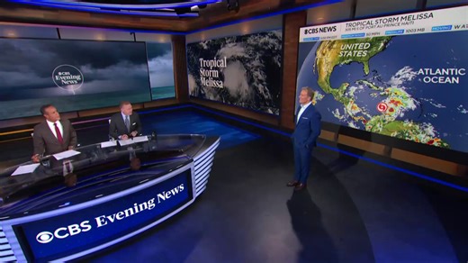 Tropical Storm Melissa has formed in the Caribbean, becoming the 13th named storm of the season. Meteorologist Lonnie Quinn is tracking its path as it's expected to strengthen into a hurricane. | CBS Evening News