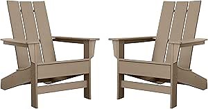 Aria Adirondack Chairs Made with All-Weather Tangentwood, Set of 2, Oversized, High End Patio Furniture for Porch, Lawn, Deck, Fire Pit, No Maintenance, Made in The USA, Weathered Wood