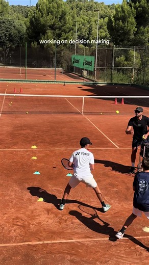 Tennis drill: 1 = short cross, 2 = down the line decision-making