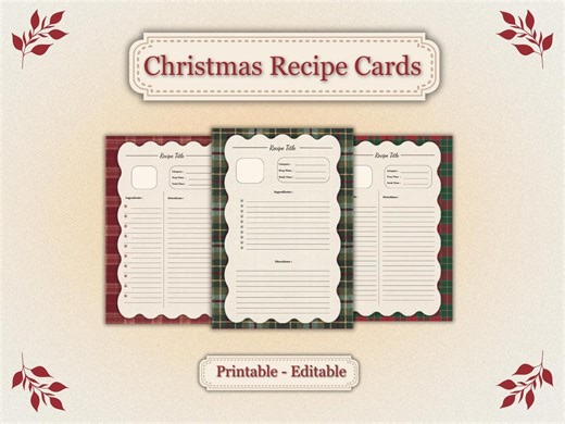 Printable Recipe Cards - Seasonal Collection - Christmas Autumn & Cozy - Instant Download - Etsy