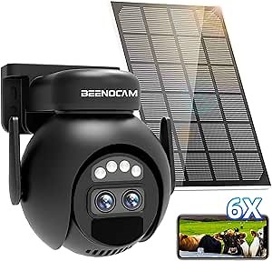 BEENOCAM Solar Security Cameras Wireless Outdoor,4K Solar WiFi Cameras for Home Security,Battery Powered 360°PTZ Security Camera with Color Night Vision,PIR Motion Detection,2-Way Audio,2.4Ghz