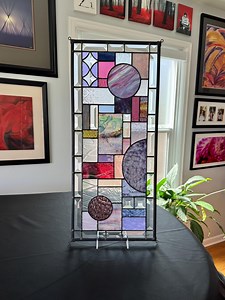 Handcrafted Abstract Stained Glass Suncatcher | Purple Pink Clear With Gold Accents | 10.5" X 24" - Etsy