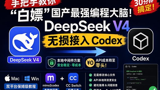 手把手教你“白嫖”国产最强编程大脑！DeepSeek V4 无损接入 Codex 终极指南：无需魔改核心文件，本地中间件方案安全稳定零成本，Mac/Win 双平
