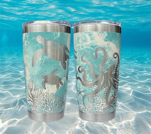 Sea Turtle Octopus Yeti Tumbler / Laser Engraved Ocean Life Stainless Steel Travel Cup Mug / Available in Sea View Yeti Water Bottle - Etsy