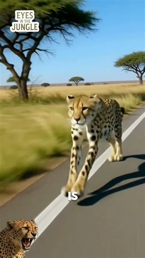 Blazing Speed: Cheetah Sprinting Along Savannah Road #animals #wildlife #wildanimals