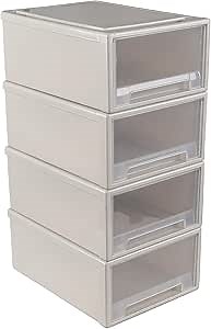 4 Packs 18 Quart Plastic Stacking Storage Drawers, Large Stackable Drawer Unit