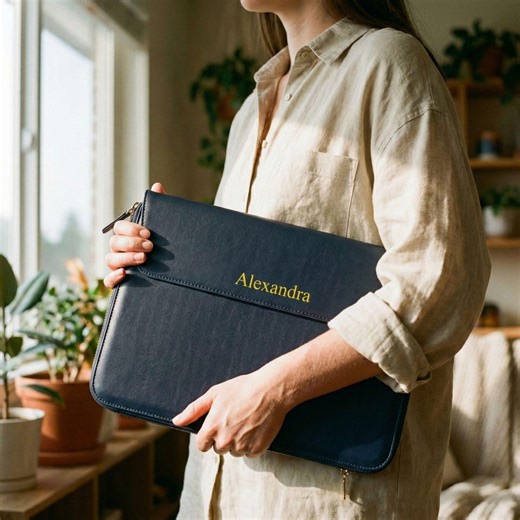 Personalized Navy Vegan Leather Laptop Sleeve, Monogrammed MacBook Case - Etsy