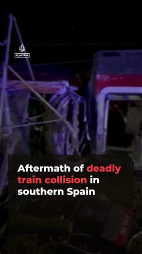 Video shows the aftermath of a fatal rail accident in southern Spain, where a high-speed train derailed and collided with an oncoming train, forcing the second train off the tracks and down an embankment. Spanish state media says at least 39 people were killed in the crash. | Al Jazeera English