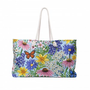 Spring Floral Weekender Tote Bag, Wildflower Butterfly Canvas Tote, Reusable Shopping Bag, Cottagecore Market Bag, Floral Nature Gift - Etsy