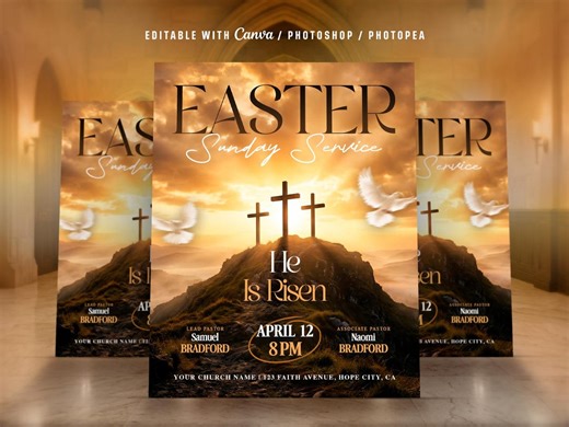 Easter Sunday Flyer Template: Resurrection Church Event Design, Sunday Service Poster (canva Photoshop Editable) - Etsy