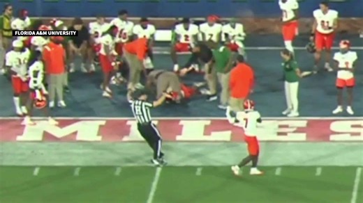 Sideline collision at a Florida A&M University and Florida Atlantic University football game