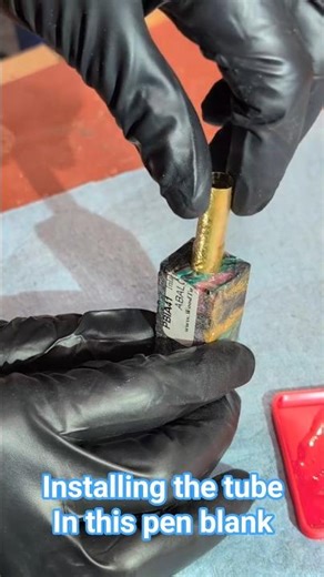 Mixing up some 5-Minute Epoxy to get the pen tube set into this blank #woodwork #woodworking