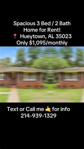 Home for Rent – 1221 27th Ave N, Hueytown, AL 35023 This spacious and well-maintained 3 bedroom, 2 bathroom home offers comfortable living with approximately 1,001 square feet of living space. The home features a bright and welcoming living area with plenty of natural light, creating a warm and inviting atmosphere for relaxing or entertaining guests. The kitchen provides ample cabinet space and room for everyday cooking, while the dining area offers a perfect spot for family meals. Each bedroom 