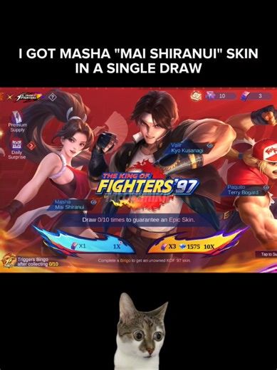 UNEXPECTED LUCKY DRAW 😭 I already have her but WOW 1 PULL?? AND FOR ONLY 30 DRAWS IN TOTAL? HEHE #MLBBxKOF #MLBBKOFSkinFreeTrial #MLBBxOPPO #MLBB #foryou ml mlbb x kof event 2026 kof bingo pattern Guinevere Athena Asamiya Chou lori Yagami Karina Leona Dyrroth Orochi Chris Gusion K Aurora Kula Diamond Valir Kyo Kusanagi Paquito Terry Bogard kof phase 1 premium supply kof phase 2