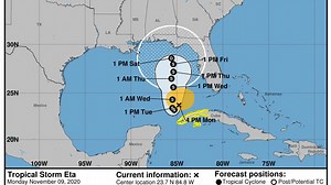 Tropical Storm Eta expected to strengthen; much of Florida now out of storm's possible path