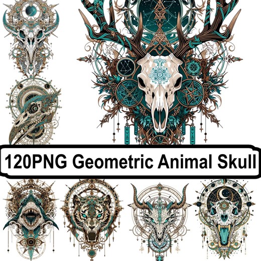 Geometric Animal Skull PNG Collection – Abstract Sacred Geometry Bone Art Pack 120 High-detail Files - Etsy