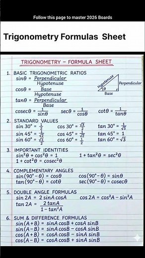 Trigonometry Formulas Sheet 📚