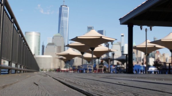 New York City Manhattan downtown financial district skyline, New Jersey Exchange Place, United States. Urban cityscape with skyscraper buildings, World Trade Center. J Owen Grundy park, Paulus Hook Stock Video Footage - Alamy