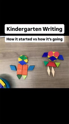 Growing Writers | Books and Curriculum on Instagram: "Kindergarten growth is ✨ magic ✨! From shapes to sentences in just 8 weeks…and we’re only getting started. We started with a 4 week illustrations unit followed by 4 weeks of labeling and sentence stems. Comment WRITE for a link to the most developmentally appropriate and effective writing curriculum I’ve ever used! #teacherwin #kindergartenwriting #writinggrowth #iteachk #kindergartenclassroom #writingcenter #teachermom"