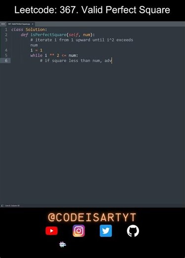 Leetcode 367. Valid Perfect Square in Python | Python Leetcode | Python Coding Tutorial | ASMR