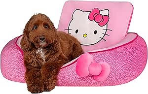 Jazwares Hello Kitty and Friends Hello Kitty Pink Bolster Pet Bed with Printed Design and Machine Washable Removable Insert - Size Large - Ultrasoft for Dogs and Cats